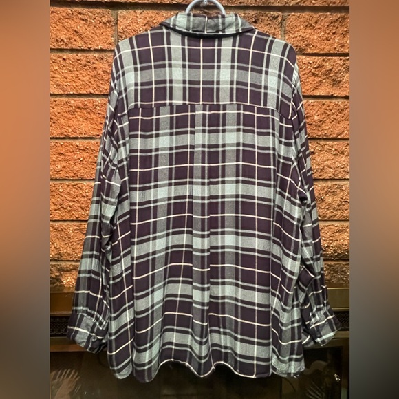 Lane Bryant  Womens Teal/Navy Plaid Popover Roll Tab Sleeve Button Down 22/24 - Picture 16 of 16